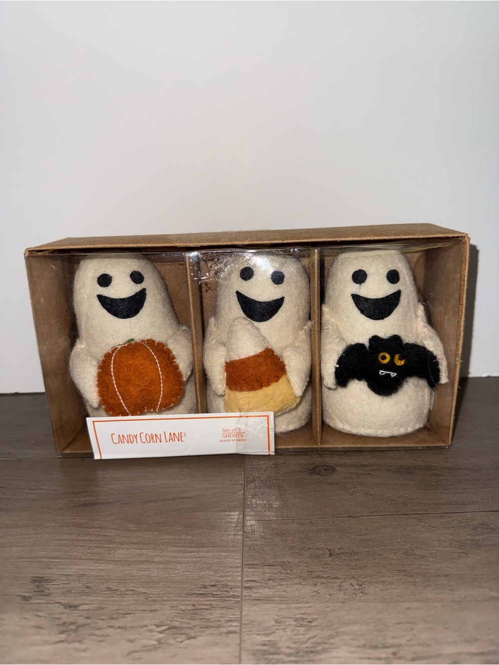 Set of 3 Candy Corn Lane Halloween Ghosts Plush Decorations